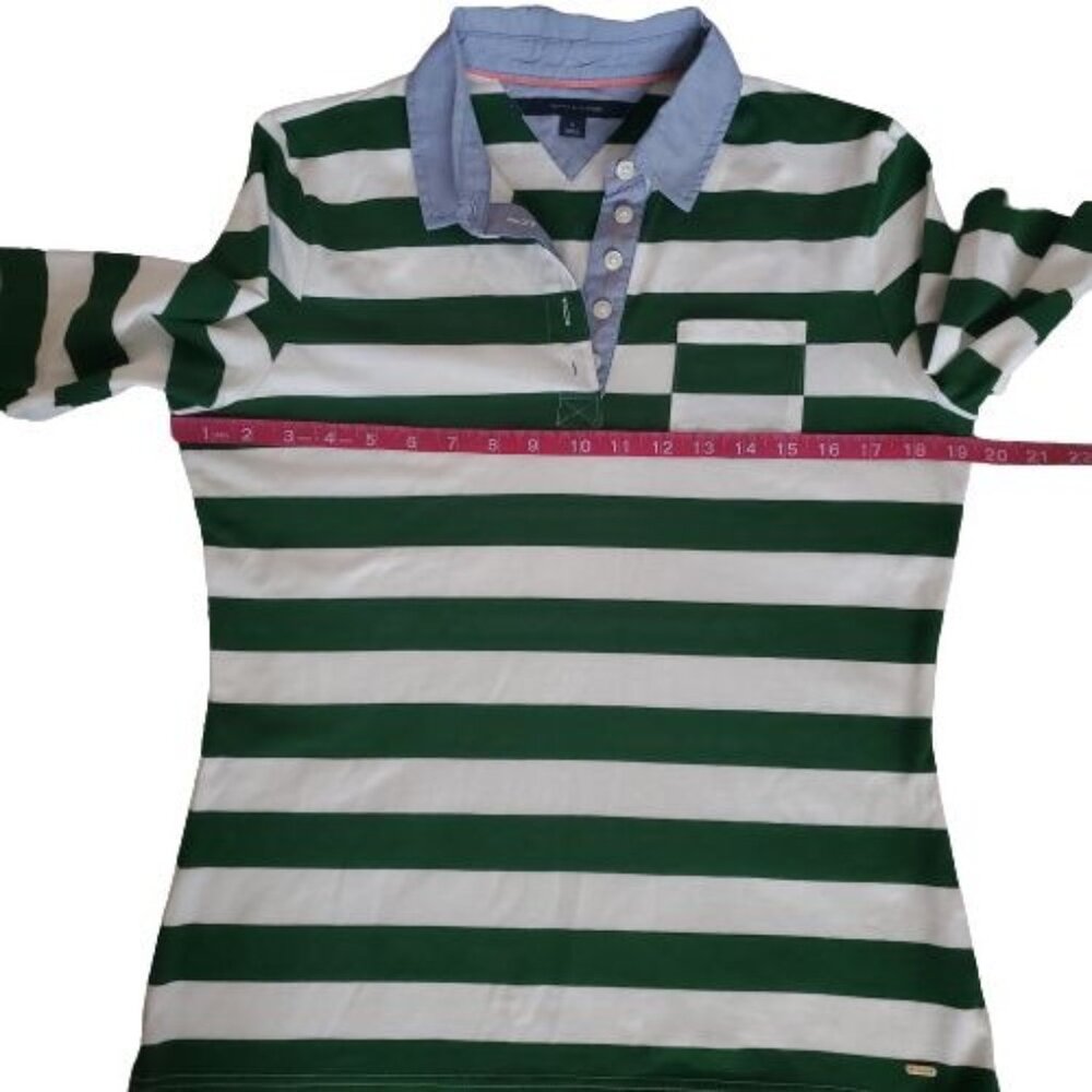 Tommy Hilfiger Women's Collared Striped Pocket Long Sleeve Polo Shirt Medium - Picture 10 of 12